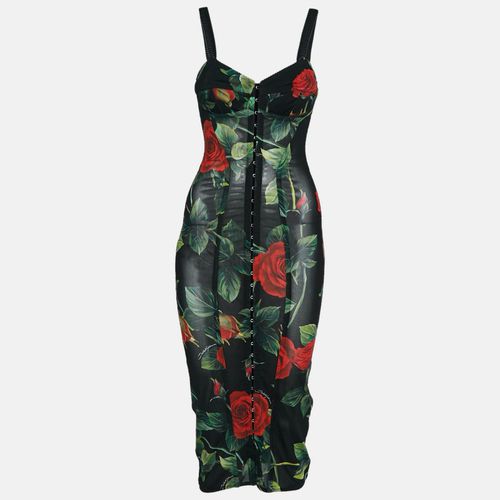 Rose Print Stretch Mesh Sheer Bodycon Dress XS - Dolce & Gabbana - Modalova