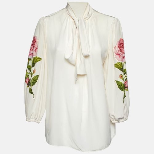 Dolce & Gabbana Cream Floral Appliqued Silk Blouse L - Dolce & Gabbana - Modalova