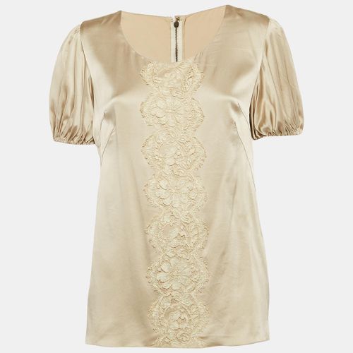 Dolce & Gabbana Cream Lace Trim Satin Puff Sleeve Blouse M - Dolce & Gabbana - Modalova