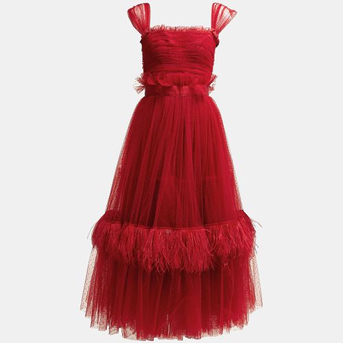 Dolce & Gabbana Red Dotted Tulle Feather Detail Midi Dress S - Dolce & Gabbana - Modalova