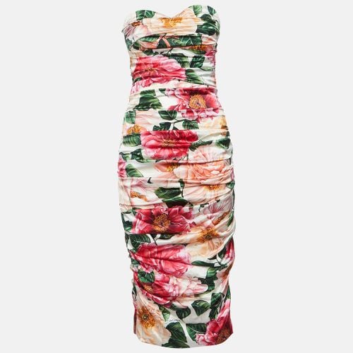 Floral Print Silk Ruched Strapless Dress M - Dolce & Gabbana - Modalova