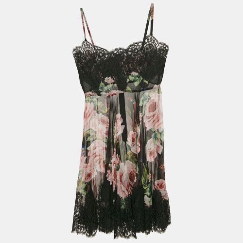 Dolce & Gabbana Black Floral Print Silk Lace Trim Sheer Intimate Dress XS - Dolce & Gabbana - Modalova