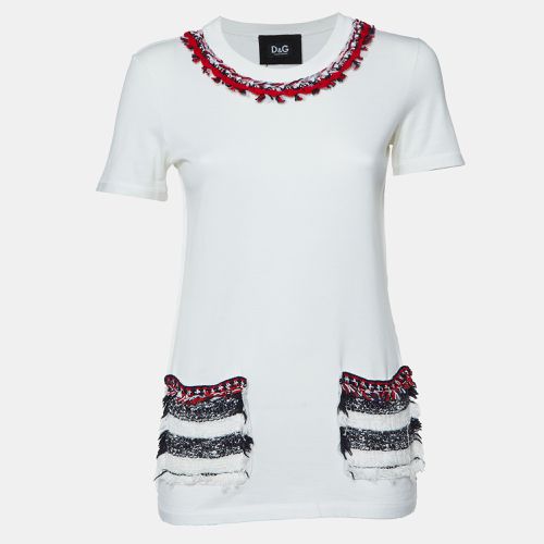 Dolce & Gabbana White Cotton Tweed Trimmed T-Shirt S - Dolce & Gabbana - Modalova