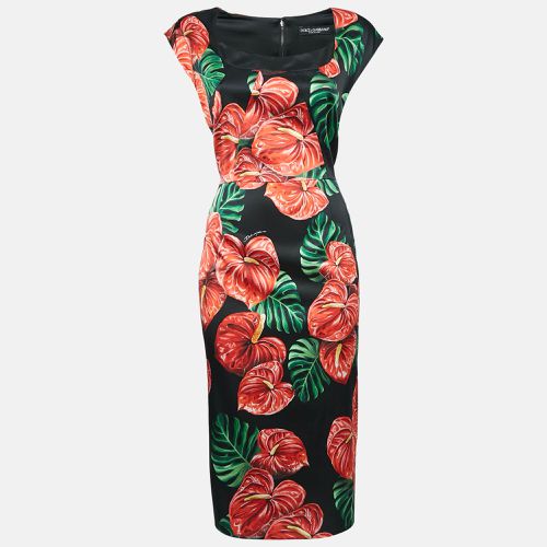 Dolce & Gabbana Black Anthurium Print Satin Silk Midi Dress XL - Dolce & Gabbana - Modalova