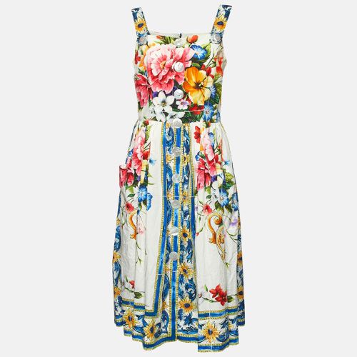 Floral Print Cotton Pleated Midi Dress L - Dolce & Gabbana - Modalova