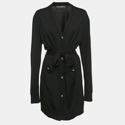 Dolce & Gabbana Black Knit Belted Long Cardigan M - Dolce & Gabbana - Modalova