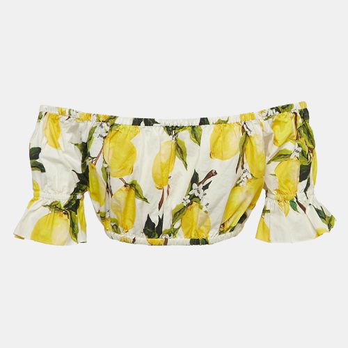 Dolce & Gabbana Yellow Lemon Print Cotton Off Shoulder Crop Top XS - Dolce & Gabbana - Modalova