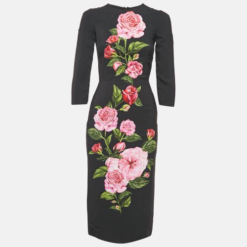 Dolce & Gabbana Black Floral Print Crepe Midi Dress XS - Dolce & Gabbana - Modalova