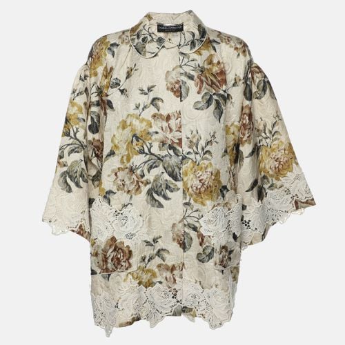 Dolce & Gabbana Light Cream Floral Printed Silk Jacquard Button Front Jacket S - Dolce & Gabbana - Modalova