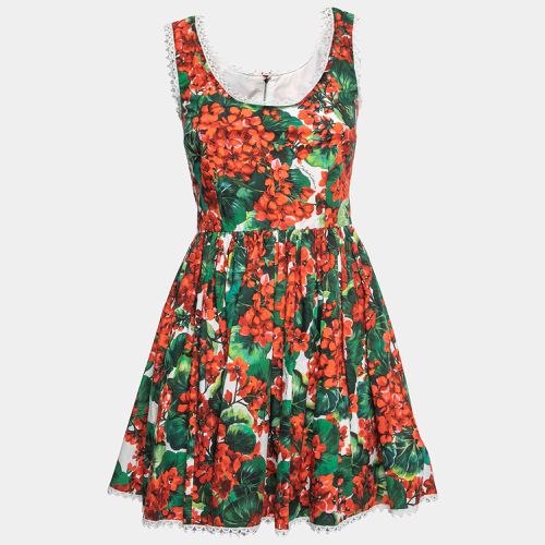 Dolce & Gabbana Red Floral Print Poplin Lace Inserts Short Dress L - Dolce & Gabbana - Modalova