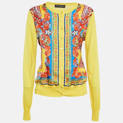 Dolce & Gabbana Yellow Caretto Print Silk Cardigan M - Dolce & Gabbana - Modalova