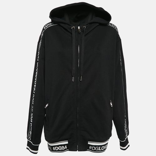 Dolce & Gabbana Black Logo Band Jersey Zip-Up Hooded Sweatshirt S - Dolce & Gabbana - Modalova