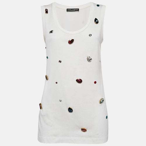 Dolce & Gabbana White Crystal Embellished Jersey Tank Top S - Dolce & Gabbana - Modalova