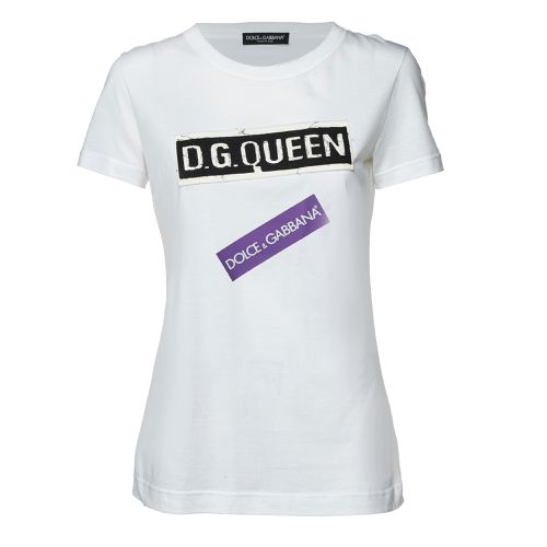 Dolce & Gabbana White Logo Print Cotton Patchwork Detail T-Shirt S - Dolce & Gabbana - Modalova