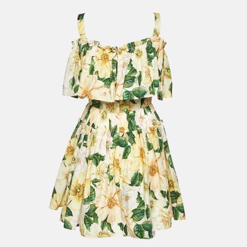 Dolce & Gabbana Yellow Floral Print Flounced Mini Dress M - Dolce & Gabbana - Modalova