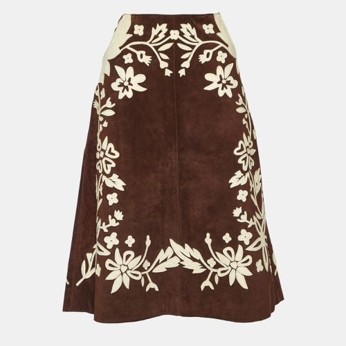 Dolce & Gabbana Brown Floral Applique Suede Midi Skirt M - Dolce & Gabbana - Modalova