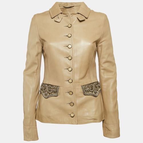 Dolce & Gabbana Beige Embellished Leather Button Detail Jacket M - Dolce & Gabbana - Modalova