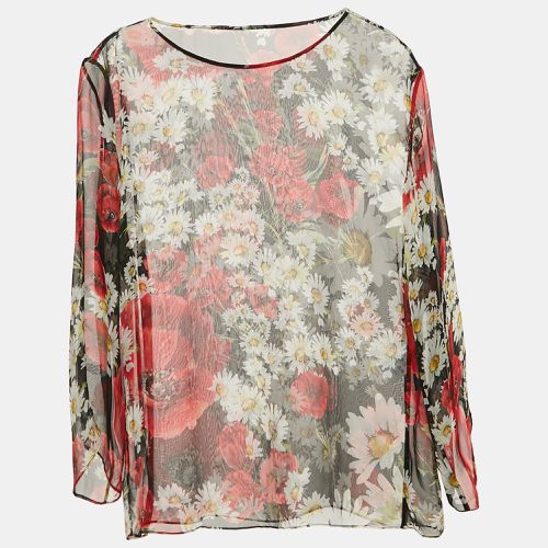 Dolce & Gabbana Black Floral Print Silk Sheer Top M - Dolce & Gabbana - Modalova