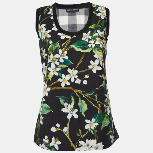 Dolce & Gabbana Black Floral and Checked Print Cotton Sleeveless Top S - Dolce & Gabbana - Modalova