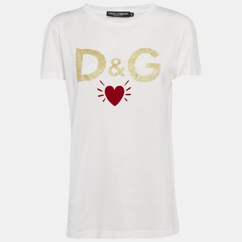 Dolce & Gabbana White Logo Heart Glitter Print Jersey T-Shirt M - Dolce & Gabbana - Modalova