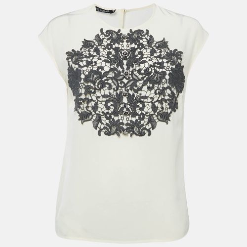 Dolce & Gabbana Cream Lace Trim Silk Sleeveless Blouse M - Dolce & Gabbana - Modalova