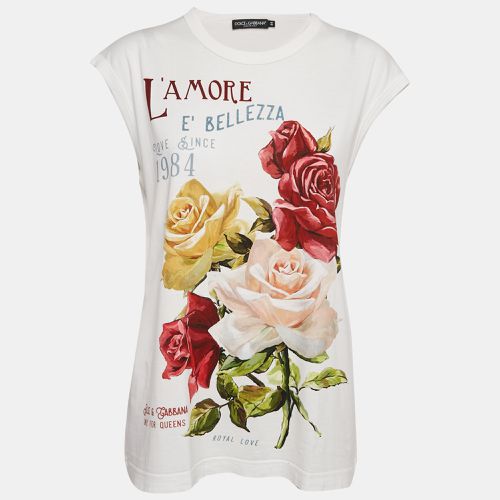 Dolce & Gabbana White L'amore e Bellezza Print Cotton Sleeveless T-Shirt M - Dolce & Gabbana - Modalova