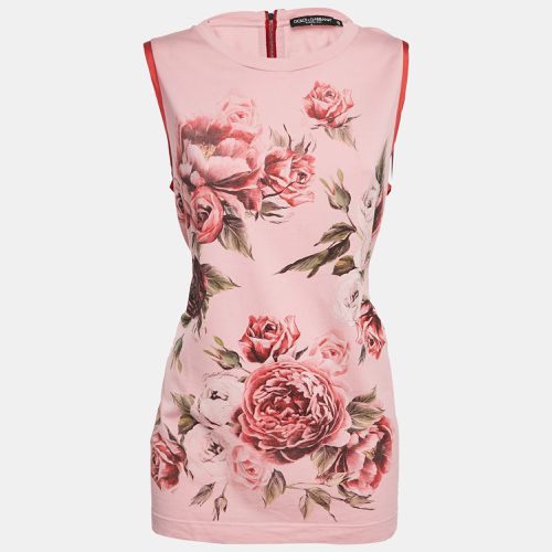 Dolce & Gabbana Pink Floral Print Jersey Sequin Embellished Sleeveless T-Shirt L - Dolce & Gabbana - Modalova