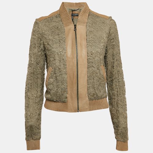 Dolce & Gabbana Green Leather Trim Lace Bomber Jacket S - Dolce & Gabbana - Modalova