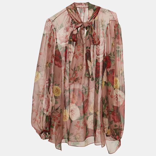 Dolce & Gabbana Multicolor Floral Print Silk Neck-Tie Blouse L - Dolce & Gabbana - Modalova