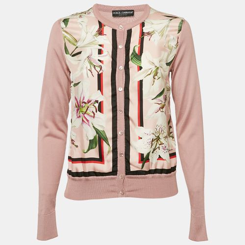 Dolce & Gabbana Pink Floral Print Silk and Rib Knit Cardigan S - Dolce & Gabbana - Modalova