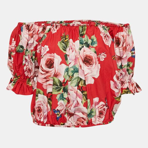 Dolce & Gabbana Red Floral Print Poplin Off-Shoulder Crop Top M - Dolce & Gabbana - Modalova