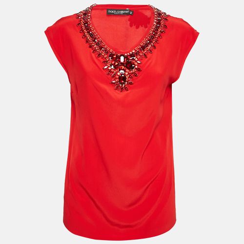 Dolce & Gabbana Red Rhinestone Embellished Silk Top M - Dolce & Gabbana - Modalova