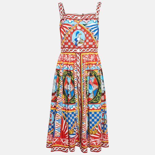 Dolce & Gabbana Red/Blue Carretto Print Poplin Gathered Midi Dress L - Dolce & Gabbana - Modalova