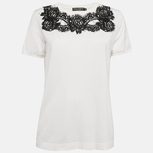 Dolce & Gabbana White Cotton Lace Detail Crew Neck T-Shirt L - Dolce & Gabbana - Modalova