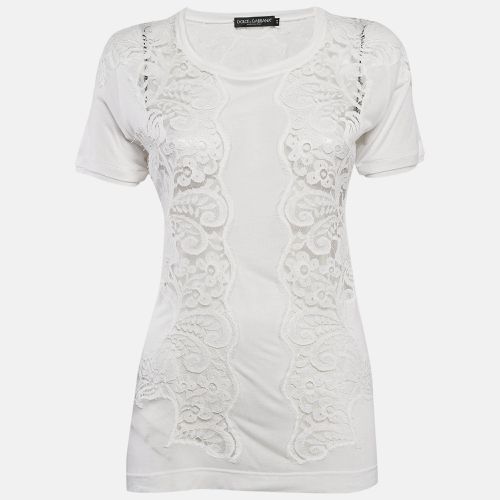 Dolce & Gabbana White Modal & Lace Trim Crew Neck Top M - Dolce & Gabbana - Modalova