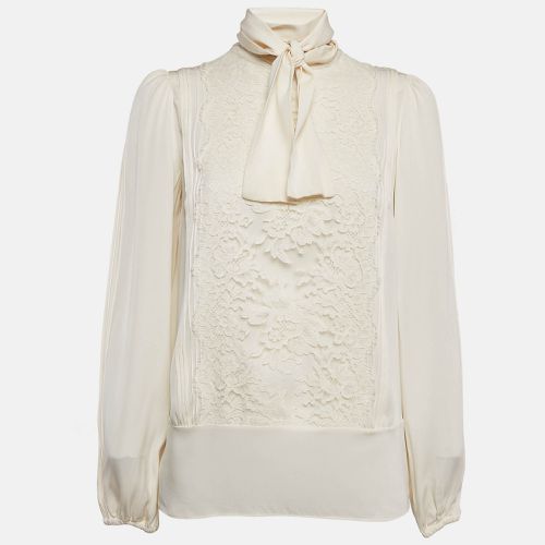 Dolce & Gabbana Cream Lace Trim Silk Button Front Shirt M - Dolce & Gabbana - Modalova