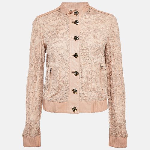 Dolce & Gabbana Beige Leather Trim Lace Blouson Jacket S - Dolce & Gabbana - Modalova