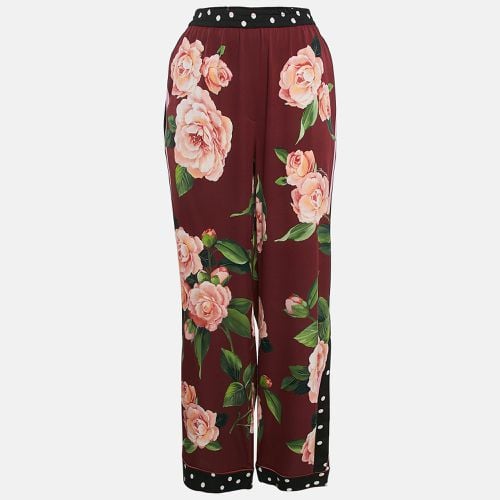 Dolce & Gabbana Burgundy Floral Print Silk Wide-Leg Trousers XL - Dolce & Gabbana - Modalova