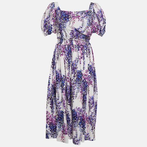 Dolce & Gabbana White/Lavender Floral Print Poplin Midi Dress L - Dolce & Gabbana - Modalova