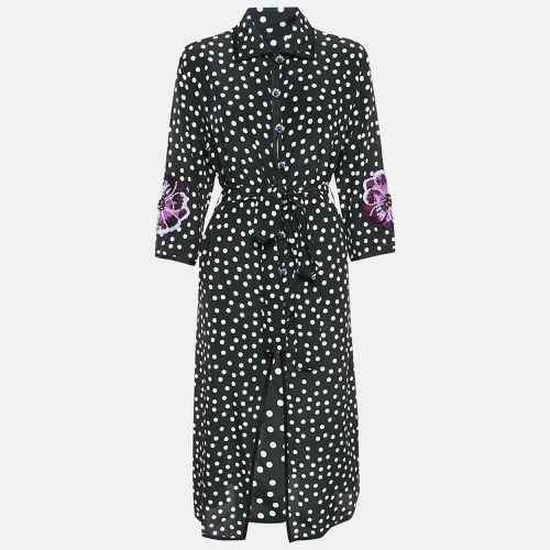 Dolce & Gabbana Black Polka Dot Print Silk Floral Sequin Button Front Midi Dress M - Dolce & Gabbana - Modalova