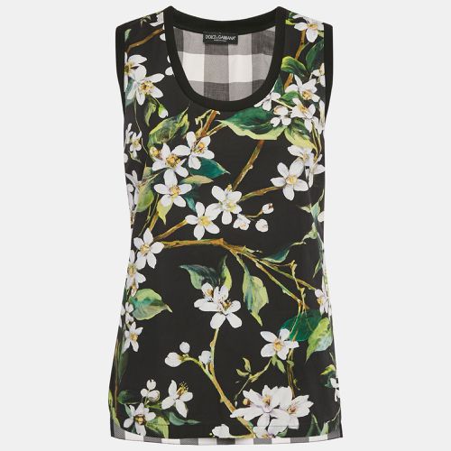 Dolce & Gabbana Black Floral and Checked Print Cotton Sleeveless Top S - Dolce & Gabbana - Modalova