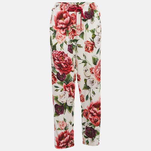 Dolce & Gabbana White Floral Print Crepe Logo Tape Detail Trousers M - Dolce & Gabbana - Modalova