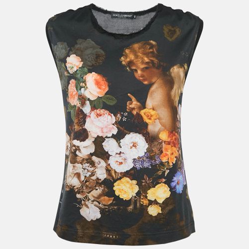 Dolce & Gabbana Black Cherub Print Cotton Knit and Silk Sleeveless Top S - Dolce & Gabbana - Modalova