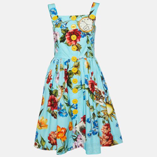 Dolce & Gabbana Blue Floral Print Cotton Sleeveless Midi Dress M - Dolce & Gabbana - Modalova