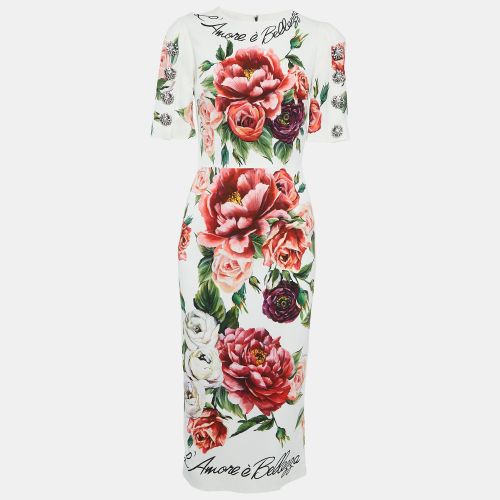 Floral Print Crepe Brooch Detail Midi Dress S - Dolce & Gabbana - Modalova