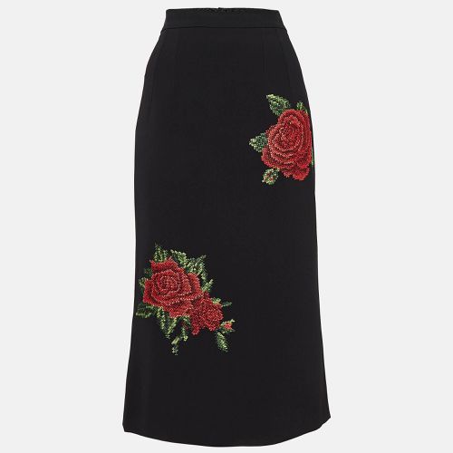 Dolce & Gabbana Black Rose Embroidered Crepe Pencil Skirt S - Dolce & Gabbana - Modalova