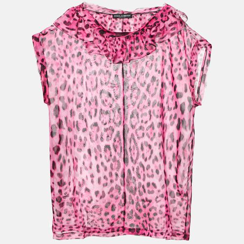 Leopard Print Silk Ruffle Top L - Dolce & Gabbana - Modalova