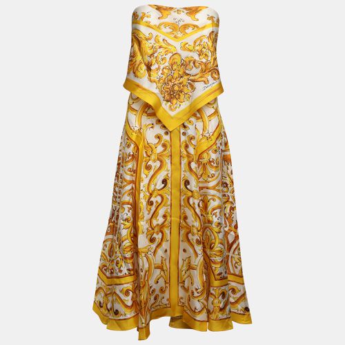 Dolce & Gabbana Yellow/White Majolica Print Silk Scarf Midi Dress S - Dolce & Gabbana - Modalova