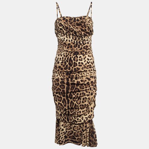 Dolce & Gabbana Leopard Print Stretch Silk Ruched Midi Dress M - Dolce & Gabbana - Modalova