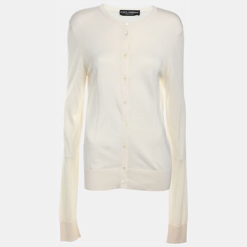 Dolce & Gabbana Cream Silk Knit Button Front Cardigan L - Dolce & Gabbana - Modalova